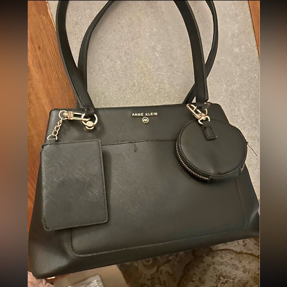 Anne Klein Black Tote with Card Holder and Round Coin Pouch